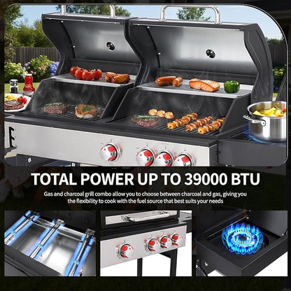 Propane Gas and Charcoal Grill Combo | Griddle Grill with Side Burner | BBQ Grills 2-in-1 | 41,500 BTU Output, 673 SQ IN Cooking Area Perfect for Outdoor Events & Backyard Barbecue