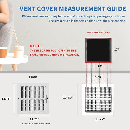 12x12 Vent Register [Duct Opening], Vent Covers for Home Ceiling, Two-Way Ventilation Register, Adjustable Solid Steel Wall Register Vent Cover (12"W x 12"H [Duct Opening])