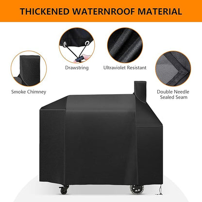 Grill Cover for Pit Boss Pro Series 1600,Competition Series 1600,Elite Series 1600,PB1600CS,PB1600PS2,PB1600PSE,Titan 1600CS Pellet Smoker Grill,Heavy Duty 600D Waterproof Pitboss Smoker Cover,Black