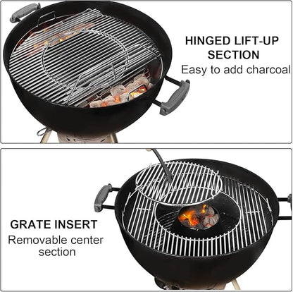 Hinged Cooking Grate for 22.5” Charcoal Grill, Charcoal Kettle, One-Touch Silver, Bar-B-Kettle, Master-Touch,Performer, 21.5" Gourmet BBQ System,Grill Grate Replacement Part for Weber 8835 with Handle