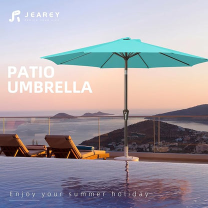 JEAREY 10 ft Outdoor Patio Umbrella w/Tilt and Crank, Turquoise | 8 Sturdy Ribs - Image 7