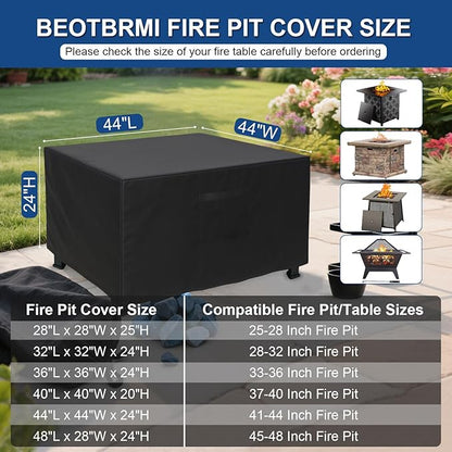 44 Inch Fire Pit Cover Square, outdoor fireplace cover with Air Vent and Drawstring, Strong Tear Resistant & Waterproof Fit for 41-44 Fire Pit / Table