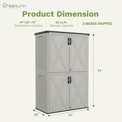 Greesum Outdoor Storage Cabinet, 50 Cu.Ft Deck Box Without Shelves, Waterproof Plastic Storage Bin for Patio Cushions, Gardening Tools, Lockable and Sidehandles, UV Resistant, Beige