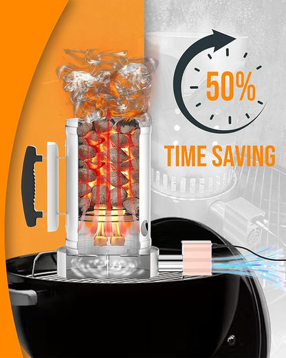 Charcoal Chimney Booster-Charcoal Starter Base & Coal Burner Blower, 10-Minute Rapid Ignition, Outdoor BBQ Accessories for Kingsford, Weber and Other Grill Chimney Charcoal Starter-Ideal Grilling Gift