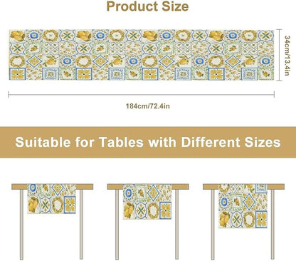 Yellow Lemon Summer Table Runner, Watercolor Spring Yellow and Blue Flower Hawaiian Style Table Runner for Holiday Party Home Kitchen Dining Table, 13x60inch