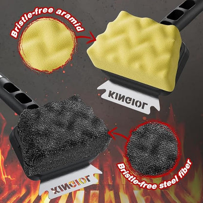 Grill Brush for Outdoor Grill - Bristle Free Grill Cleaner Brush, Steam BBQ Grill Brush with Durable Scraper for Cast Iron or Stainless-Steel Grates, 2 Replaceable Heat-Resistant Heads (Yellow)