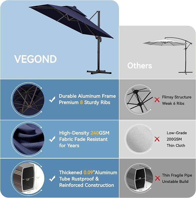 10x13 FT Patio Cantilever Umbrella, Rectangular Heavy Duty Offset Umbrella - Image 2
