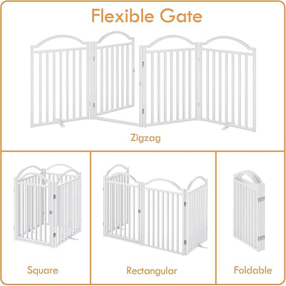 UDD Metal Folding Dog Gate Indoor 96" Extra Wide, 32" Tall Foldable Pet Gate with Door for Stairs Doorways Hallways Porch, Freestanding No Drilling Pet Fence for Dogs Puppy, White 4-Panel
