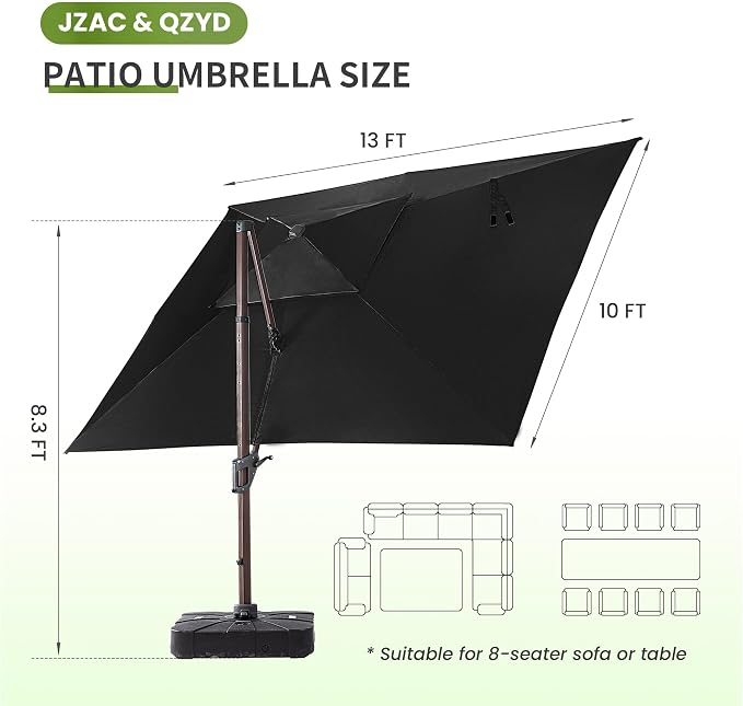 JZAC & QZYD 10x13 FT Cantilever Offset Patio Umbrella - Image 4