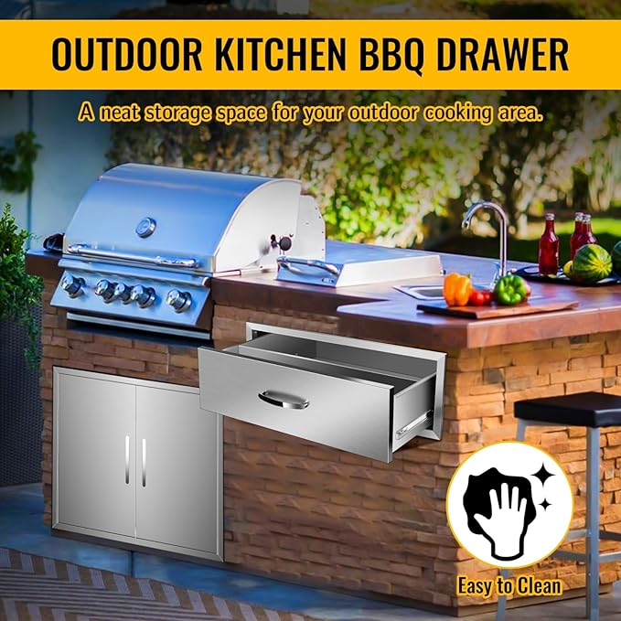 Pull Out Trash Drawer, Lower Sliding Rails Stainless Steel Roll Out Trash Bin Pull Out Tray With Handle For Outdoor Kitchen BBQ Island Grill Station,Single Drawer