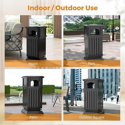 BEAMNOVA Trash Can Outdoor Top Tray Black Stainless Steel Commercial Garbage Enclosure with Locking Lid Heavy Duty Industrial Yard Garage Waste Container, 35.5 * 15.8 * 15.8 in