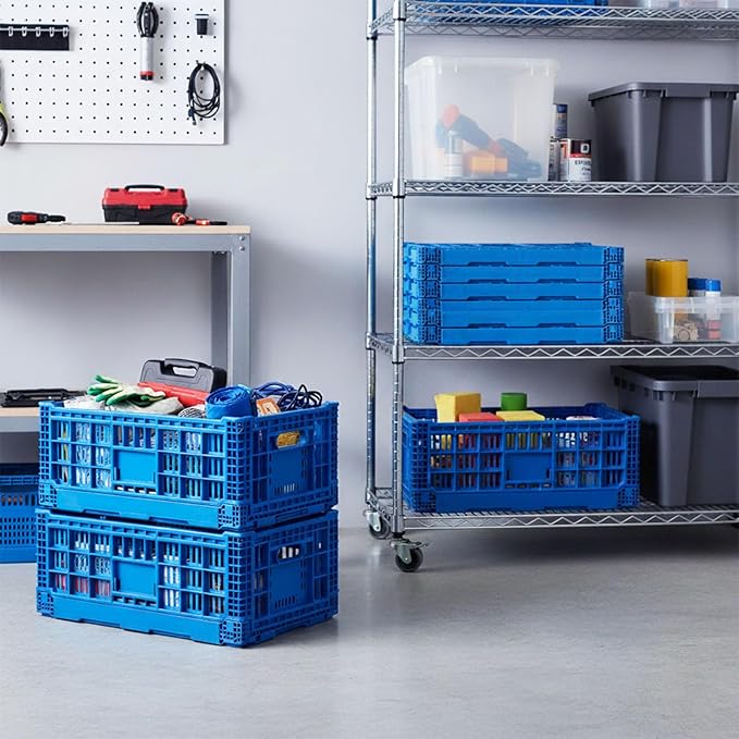 Collapsible Storage Bin/Crates，52L Foldable Baskets,Storage Baskets and Bins for Toys, Home and office Storage, Stackable Crates for Home Organization（Blue）