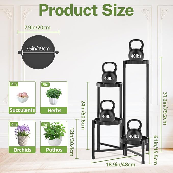 iDavosic.ly Plant Stand Indoor Outdoor, 4 Tier Metal Corner Shelf, Folding - Image 3