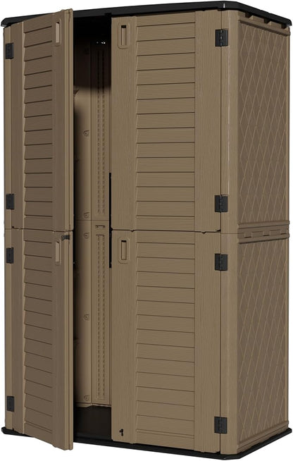 ZZM Large 67 Cu.ft Waterproof Storage Shed, Outdoor Storage Cabinet，Durable Resin Sheds for Patio Furniture, Garden Tools, Pool Accessories, Mower Storage (Coffee)