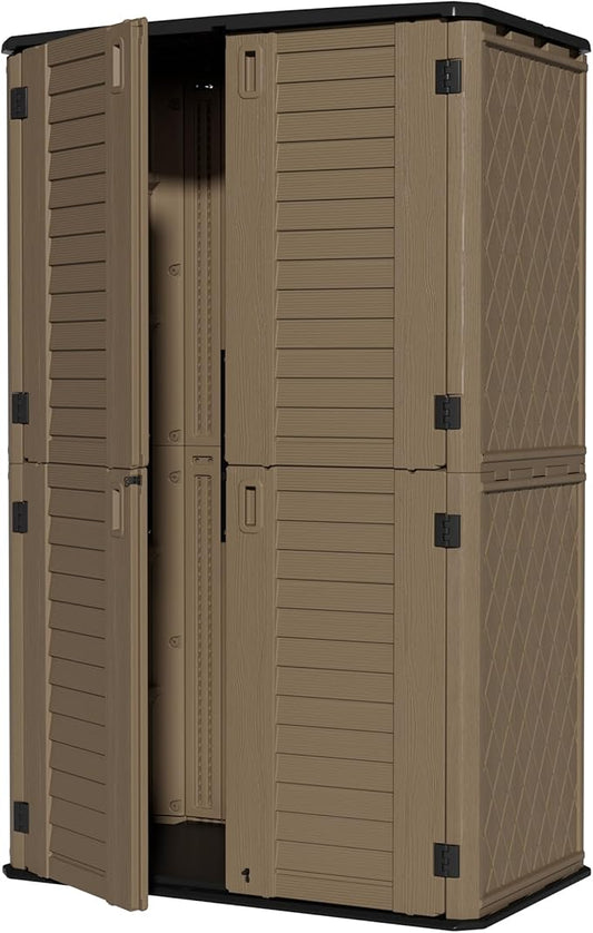 ZZM Large 67 Cu.ft Waterproof Storage Shed, Outdoor Storage Cabinet，Durable Resin Sheds for Patio Furniture, Garden Tools, Pool Accessories, Mower Storage (Coffee)