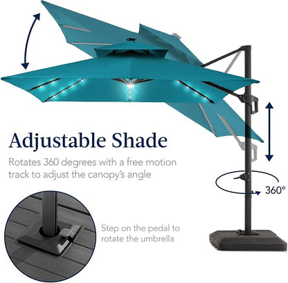 Best Choice Products 12x12ft LED Cantilever Patio Umbrella w/Base Included & - Image 5