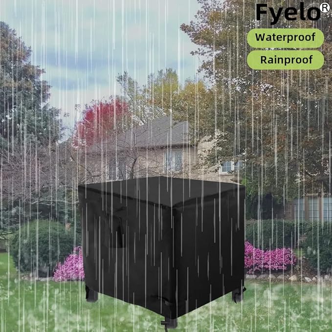 30 Inch Gas Fire Pit Cover for 28-30 Inch Square Fire Pit Tables, Heavy Duty 600D Waterproof & Windproof 30 x 30 x 25 Inches Patio Firepit Cover, Black