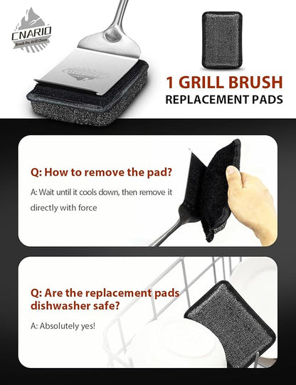 Grill Brush Bristle Free for Outdoor Grill, Grill Brush Bristle Free with 1 Replaceable Brush Heads, Steel Fibers Pad for Cast Iron/Stainless-Steel Grates, Grill Brush for Outdoor Gril