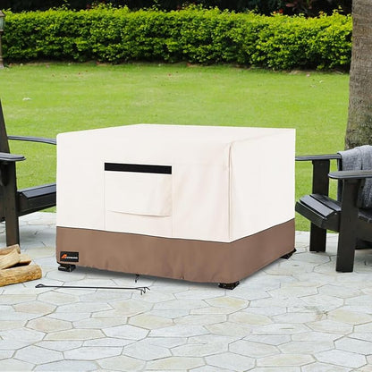 Fire Pit Cover Square, Outdoor Heavy Duty Durable 600D Tear-Resistant 100% Waterproof 42-44 Inch Fire Pit Cover, Patio Weatherproof Square Fire Table Protector, Beige 44" L x 44" W x 24" H