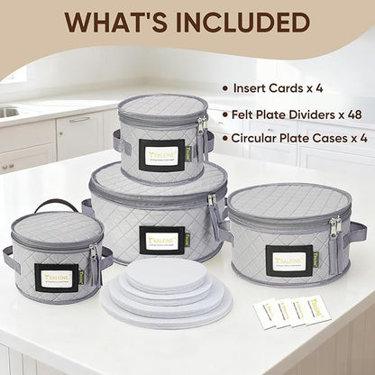 BALEINE China Storage Containers, Sturdy Quilted Wine Glass Storage, Plate Organizer with Carry Handles, Moving Boxes for Dishes, Cups, Mugs and Stemware (Plate Set, Soft Shell Grey)