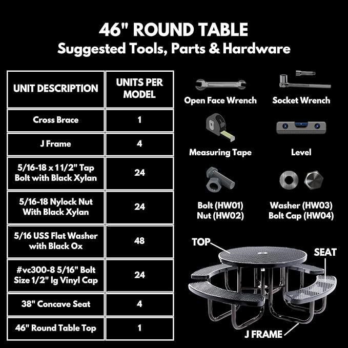 COATEDOUTDOORFURNITURE Heavy-Duty Portable Outdoor Kids Table with Umbrella Hole, Expanded Metal Kids Picnic Table, Commercial-Grade, Made in America (46 in, Round, Childrens, Textured Brown)