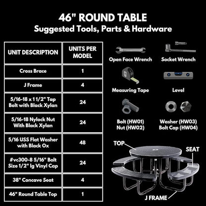 COATEDOUTDOORFURNITURE Heavy-Duty Portable Outdoor Kids Table with Umbrella Hole, Punched Steel Kids Picnic Table, Commercial-Grade, Made in America (46 in, Round, Childrens, Textured Grey)