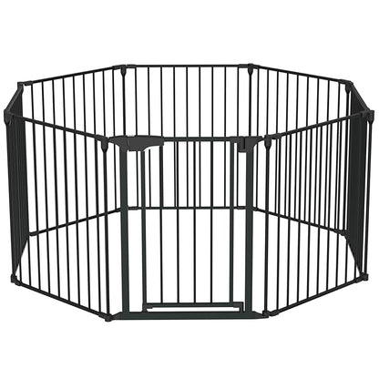 Bonnlo 188'' Wide Baby Gate Playpen 8 Panel Adjustable Play Yard Metal Dog Gate with Door Fireplace Christmas Tree Fence for Pet/Child/Toddler