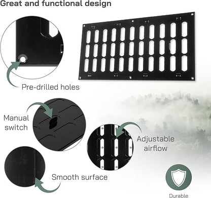 Vent Systems 16" x 8" Inch Metal Air Return Vent Cover - Black Adjustable Return Air Grill - Open/Close Air Supply Intake Vents for Home Wall and Ceiling - HVAC Wall Grille for Indoor and Outdoor Use