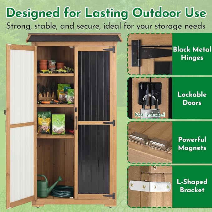 Ketive Outdoor Storage Cabinet, Wood & Metal Garden Cabinet - Image 6