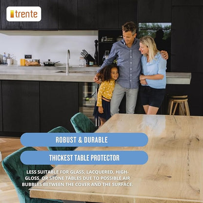 Clear Table Cover Protector, 40x90 inch, German Quality with 3 Mm Thickness, Stain Resistant Dining Pad with Beveled Edges, Washable Tablecloth, Fitted Clear Desk Cover for Indoor & Outdoor Use