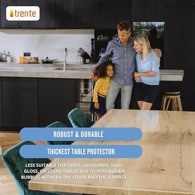 Clear Table Cover Protector, 38x70 inch, German Quality with 3 Mm Thickness, Stain Resistant Dining Pad with Beveled Edges, Washable Tablecloth, Fitted Clear Desk Cover for Indoor & Outdoor Use