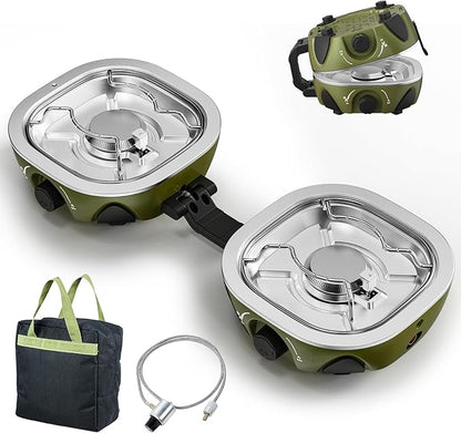 BODEGA 2 Burner Camping Stove, 20000 BTU Folding Propane Camp Stove with Adjustable Burners,Portable Dual Gas Stoves with Carry Handle&Bag for Camping,BBQ,RV,Home,Camping Essentials Gear