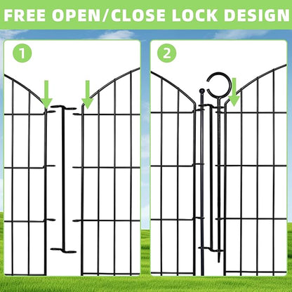 Decorative Garden Fence 32in (H) x24ft (L), 10 Pack No Dig Fence Animal Barrier for Dog with Lock, Arched Flower Bed Edging, Wire Border Panel Fencing for Yard Patio Outdoor Decor