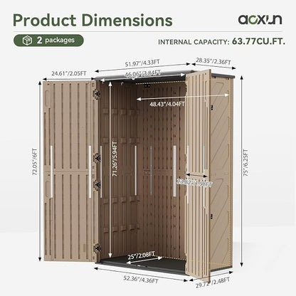 Aoxun Outdoor Storage Shed, 64 Cu.Ft Vertical Storage Sheds, Resin Sheds Outdoor - Image 7