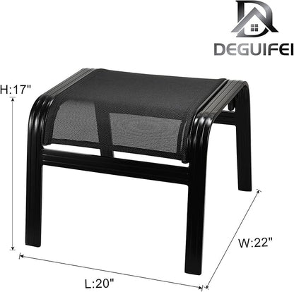 Patio Footstools Outdoor Foot Rest Aluminum Patio Ottomans Portable Seat Wicker Furniture Stackable Ottoman 2 Pieces Black