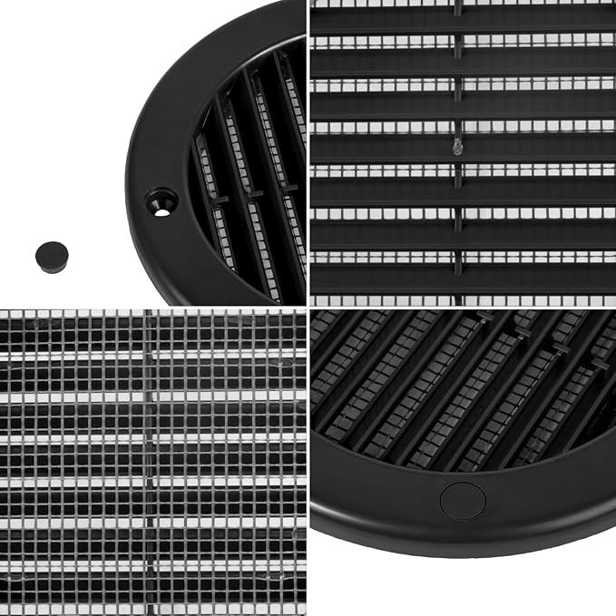 4 Inch [Opening] Black Air Vent Cover – Pack of 10 – Plastic Round Air Vent Grill Cover for Wall or Ceiling, Built-in Mesh Screen/HVAC Return Air Register – Modern Louvered Design