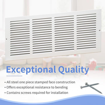 20"W x 8"H [Duct Opening Size] Steel Return Air Grille, Air Return Vent Cover for Ceiling and Sidewall - HVAC Air Vent Covers - [Outer Dimensions: 21.75"W x 9.75"H]