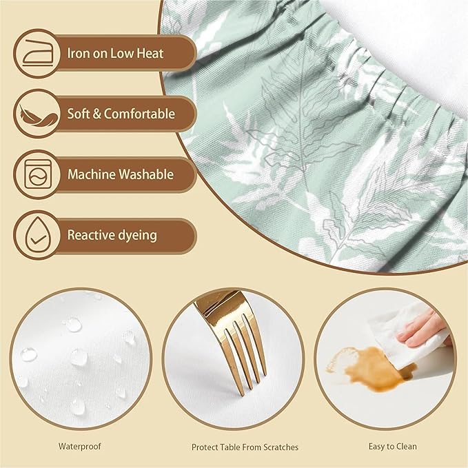Rectangle Table Cloth Cover Waterproof Elastic Fitted Polyester Fitted Tablecloths for 4 Foot Tables for Indoor,Picnic, Camping, Outdoor （48" x 30"，Palm Leaf）