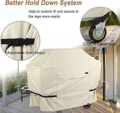 NettyPro Gas BBQ Grill Cover 52 Inch Waterproof 600D Heavy Duty Outdoor Barbecue Cover for Weber, Char-Broil, Brinkmann, Nexgrill Grills and More, Light Tan