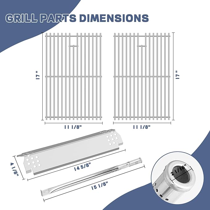 Grill Parts for Nexgrill replacement parts 4 Burner 720-0925 720-0925PG, Stainless Cooking Grate,Heat Shield and Burner Kit for Nexgrill 720-0925P Replacement Parts for Nexgrill 4 Burner Gas Grill