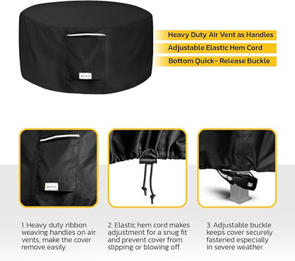 Seal Skin Covers Outdoor Fire Pit Cover – Round 28” Dia X 16”H, Heavy Duty Waterproof Fabric with PVC Coating, Windproof, Tear & Weather Resistant Fire Table Cover for Patio, Black