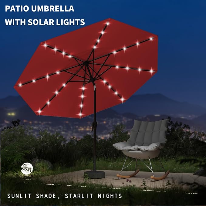 9FT Patio Umbrella with Solar Lights, Outdoor Market Umbrella with Tilt and - Image 6