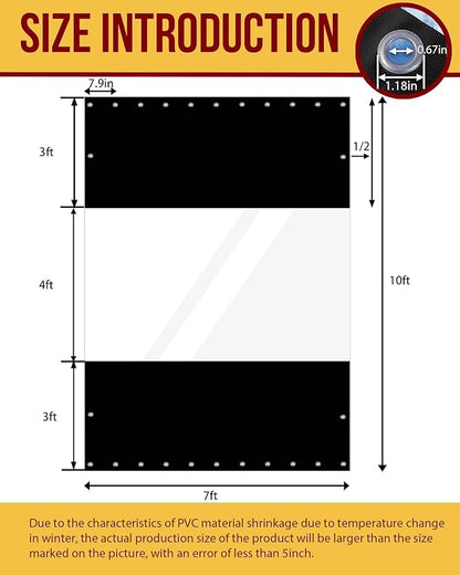 FoundGo 10'Hx07'W Vinyl Curtains for Patio 19oz, Outdoor Clear Vinyl Patio Enclosure,Heavy Duty Clear Tarp Waterproof Vinyl Tarps with Grommets for Pergola, Balcony,Porch,Gazebos，-4℉ Cold Resistant