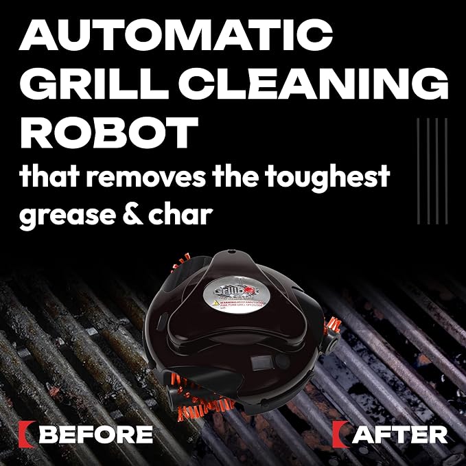 Grillbot Automatic Grill Cleaning Robot with Nylon Brushes, BBQ Grill Cleaner, Grill Brush, Grill Scraper, BBQ Accessories (Black Grillbot + Carry Case)