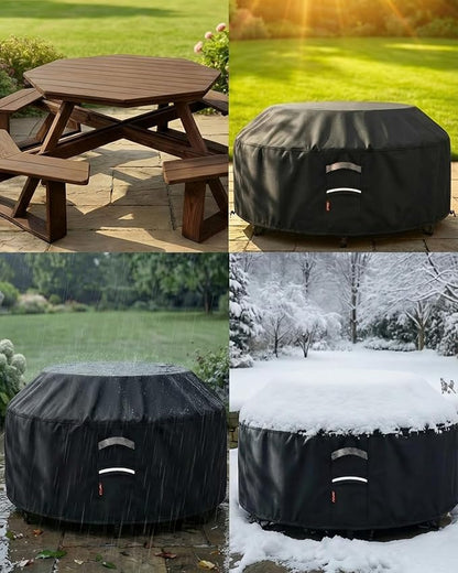 90"D Outdoor Patio Furniture Covers Waterproof Picnic Table Cover Round Patio Table Cover Fits 8-Sided Octagon Tables 420D Material