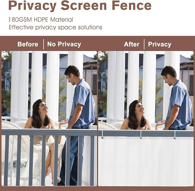 SUNNY GUARD 3FTx16FT White Balcony Privacy Screen Fence, Apartments Railing Heavy Duty Wind Screen for Outdoor, Deck，Backyard,Patio Privacy（We Make Custom Sizes）