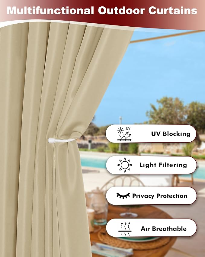 Grommet Outdoor Curtains for Patio Waterproof 8 Pcs 54x108 In Cream | - Image 3