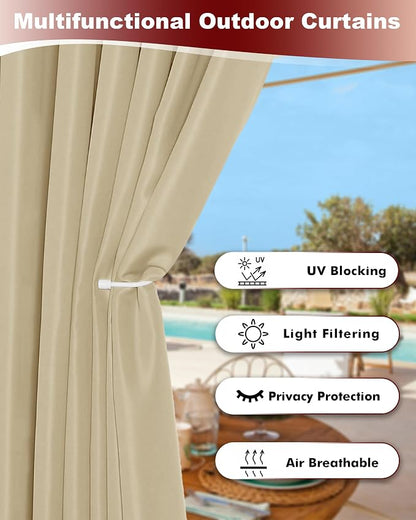 Grommet Outdoor Curtains for Patio Waterproof 8 Pcs 54x108 In Cream | - Image 3