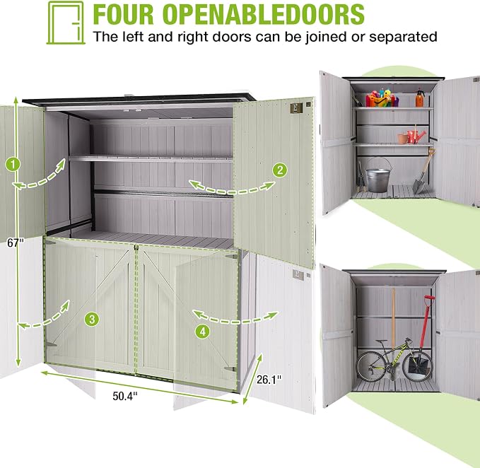 GUTINNEEN Outdoor Storage Cabinet Durable Metal Frame and Solid Wood Vertical - Image 6