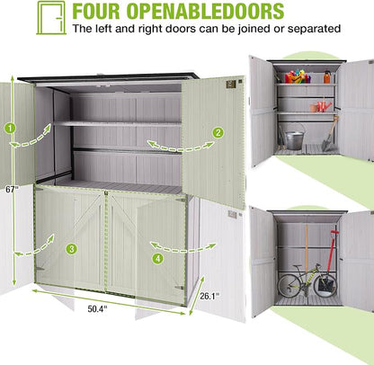 GUTINNEEN Outdoor Storage Cabinet Durable Metal Frame and Solid Wood Vertical - Image 6